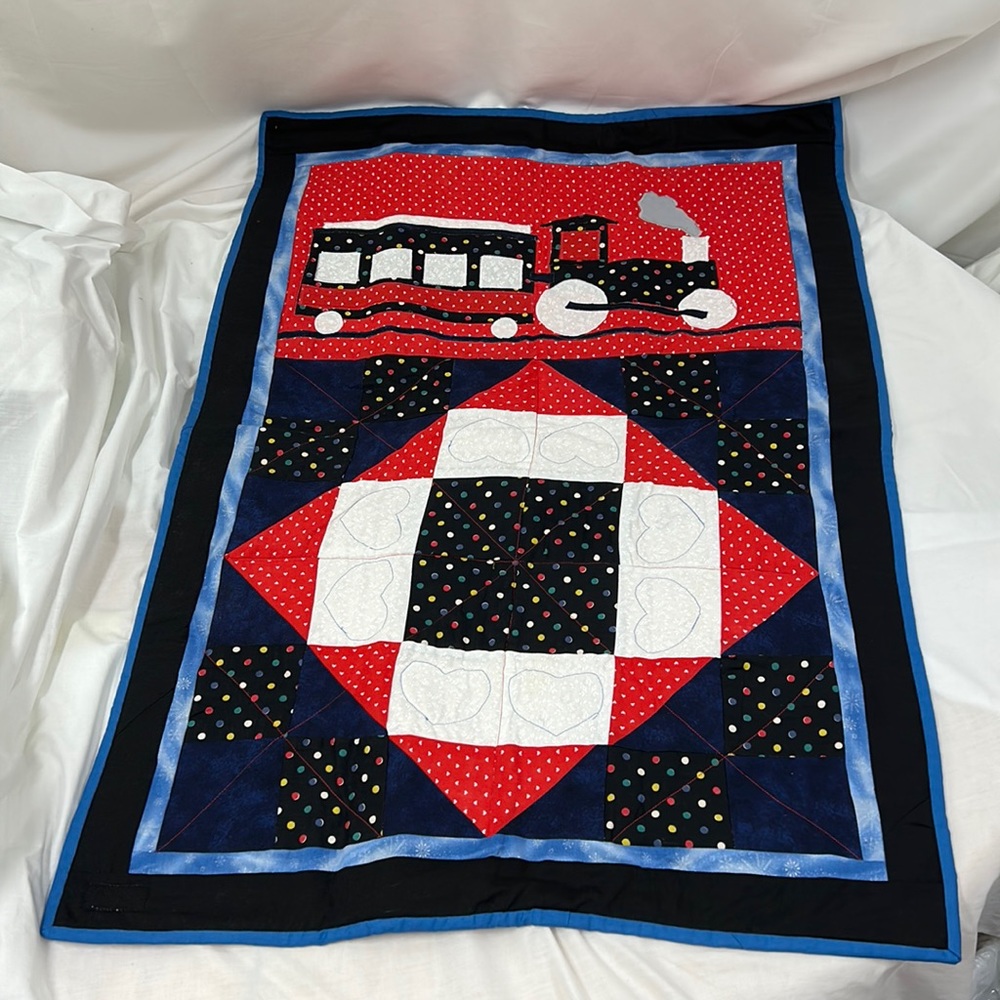 Handmade Appliqué Choo Choo Train Baby / Lap Quilt ~ 38” x 27”